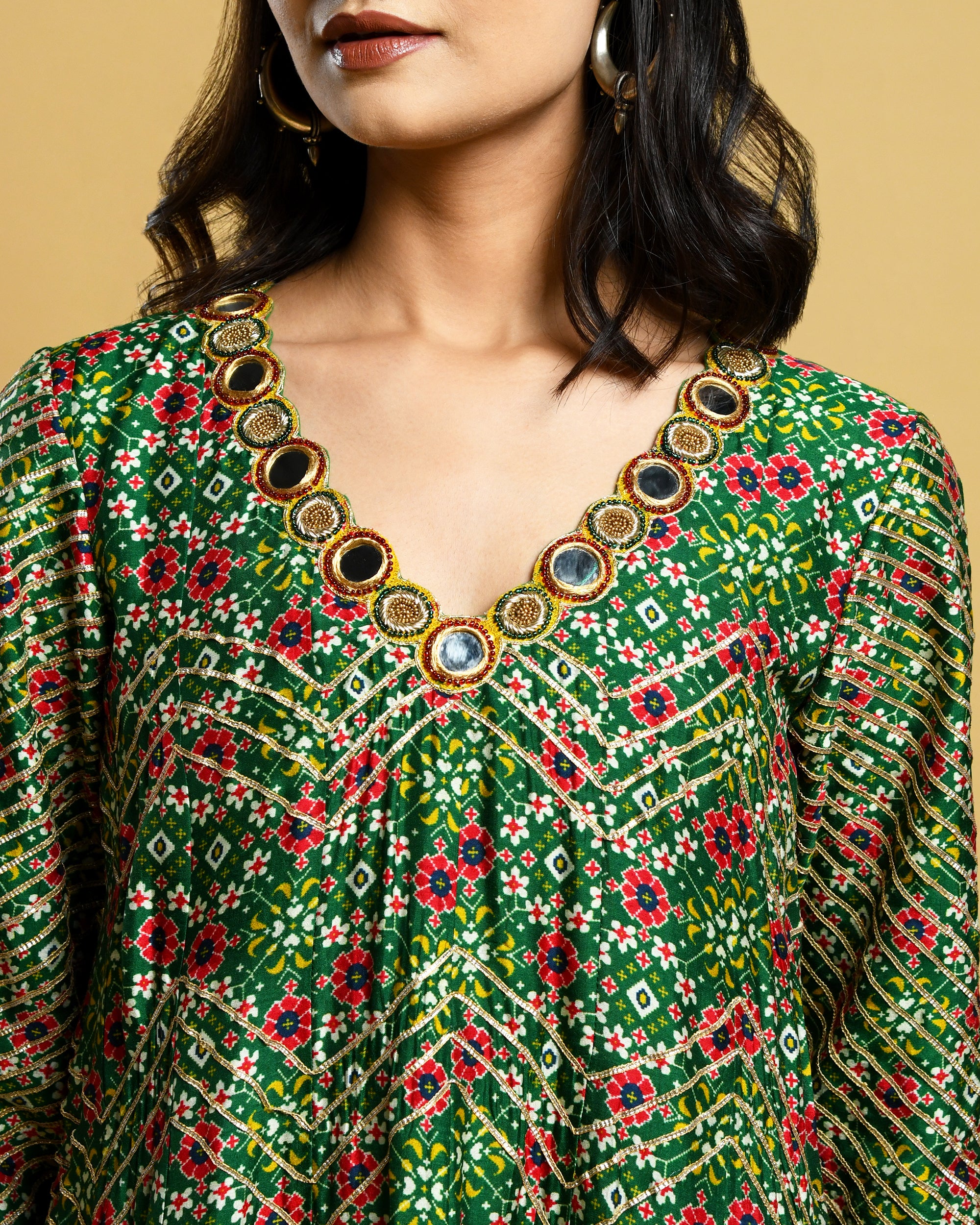 Green Short Anarkali Suit (Three piece set)