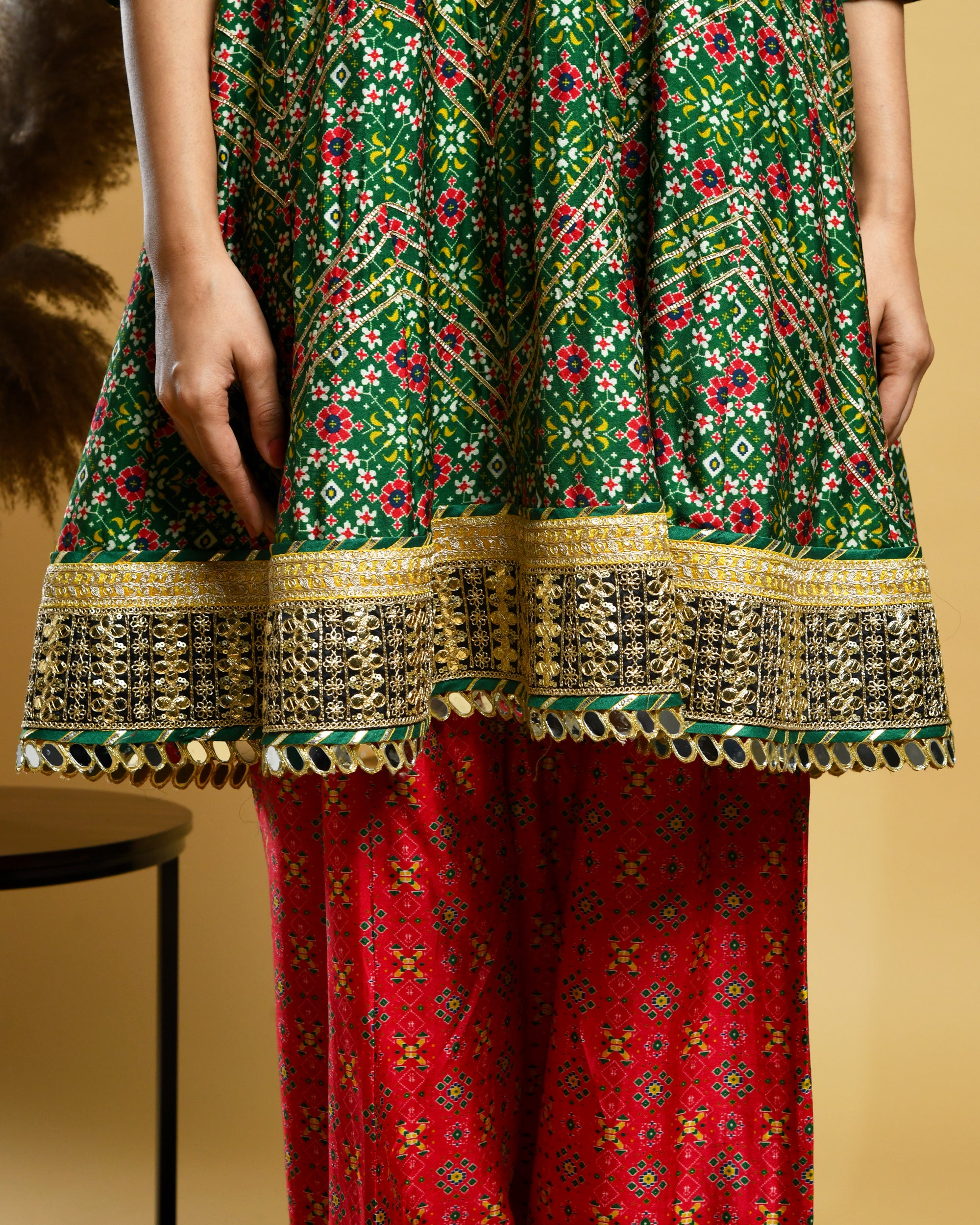 Green Short Anarkali Suit (Three piece set)