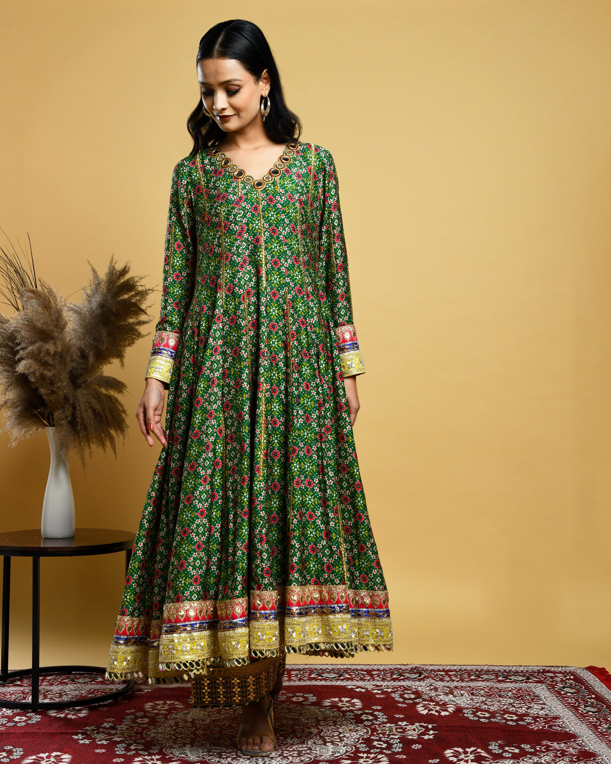 Long Green Anarkali Suit