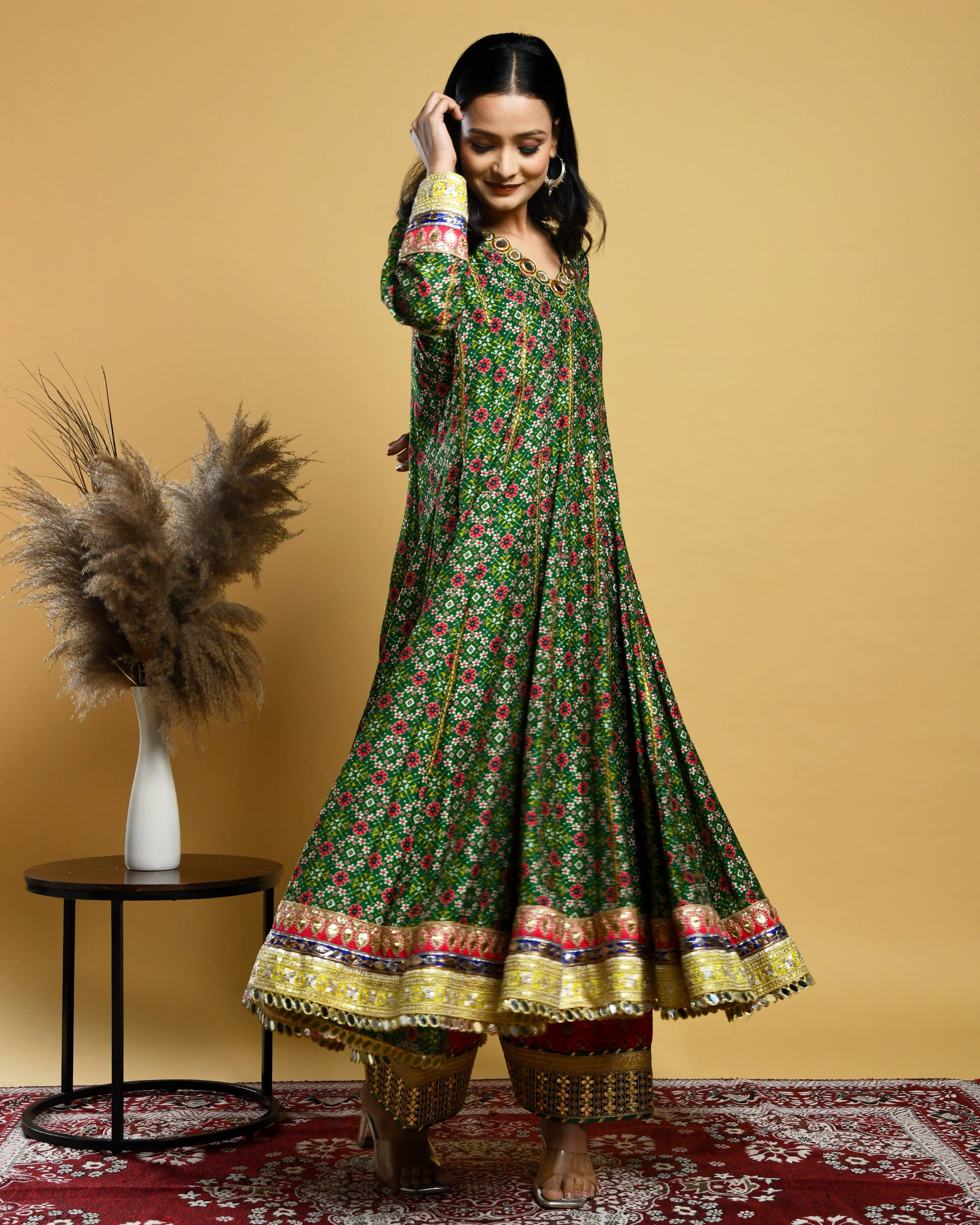 Long Green Anarkali Suit