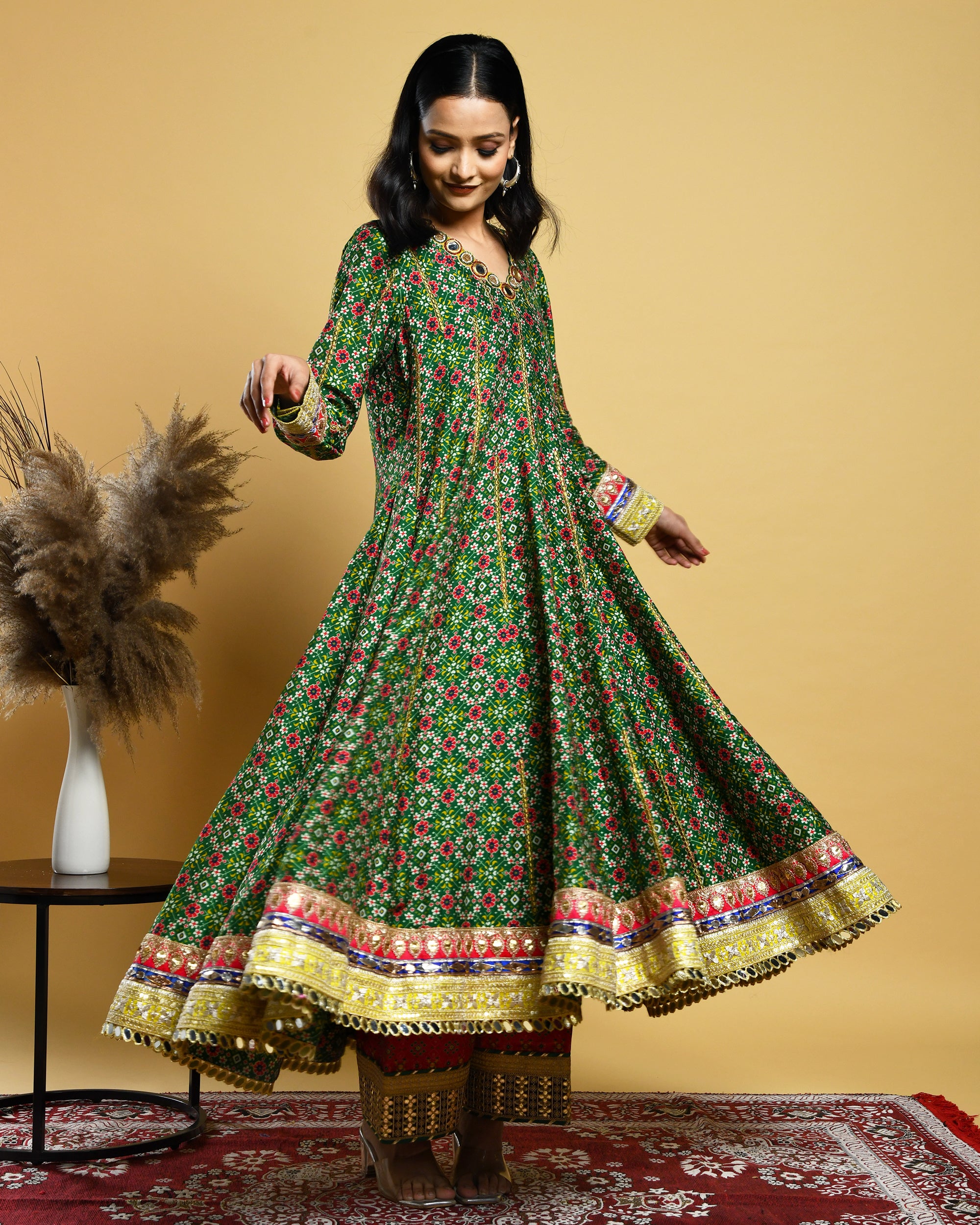 Long Green Anarkali Suit
