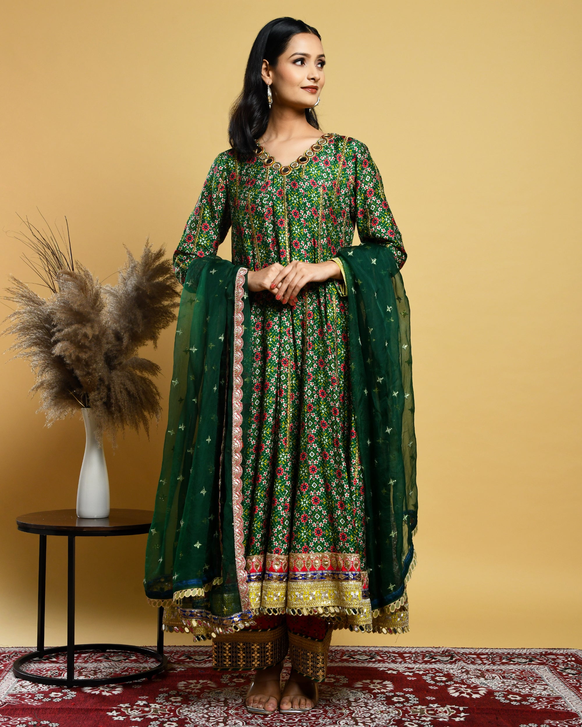 Long Green Anarkali Suit