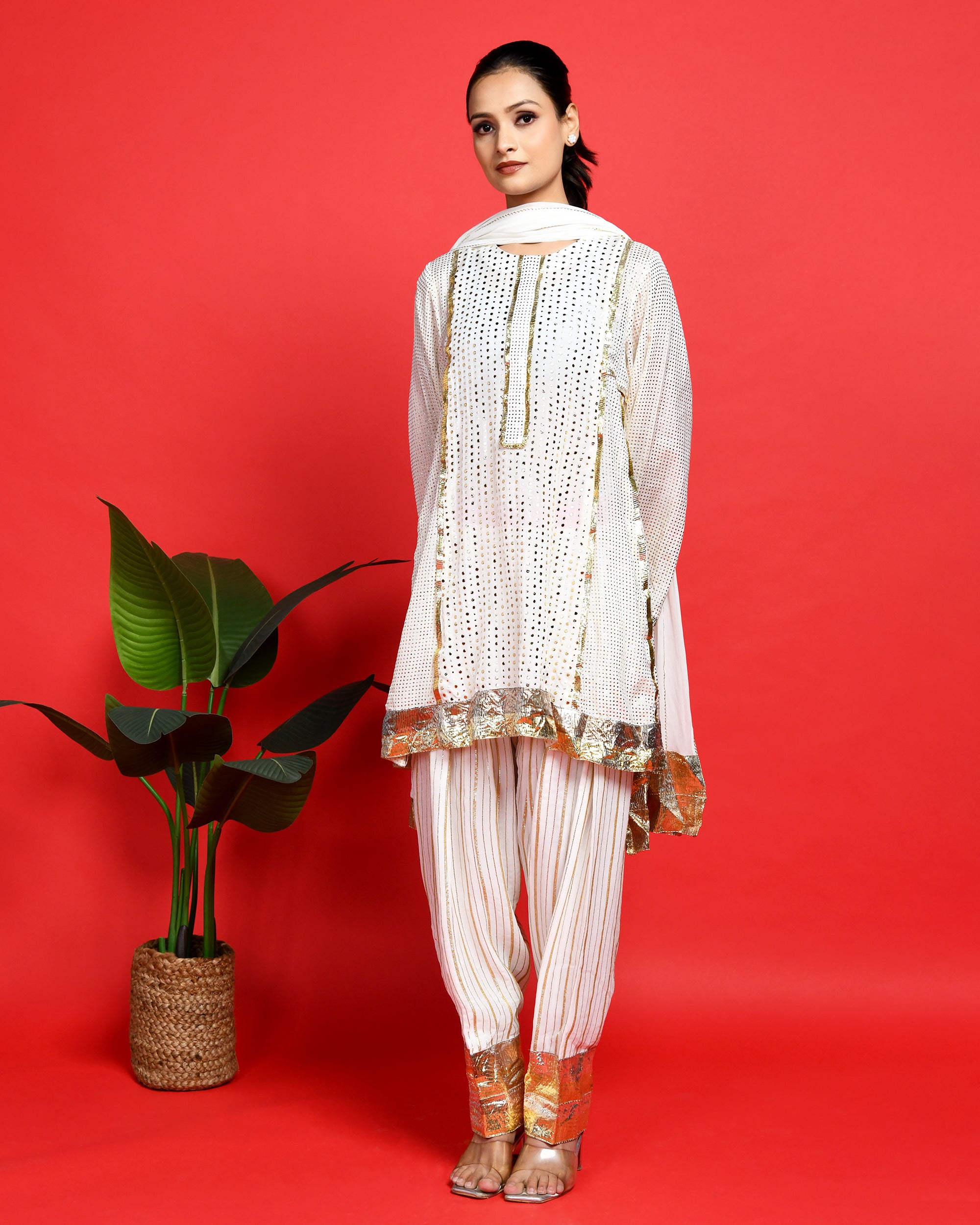 White heavy georgette suit