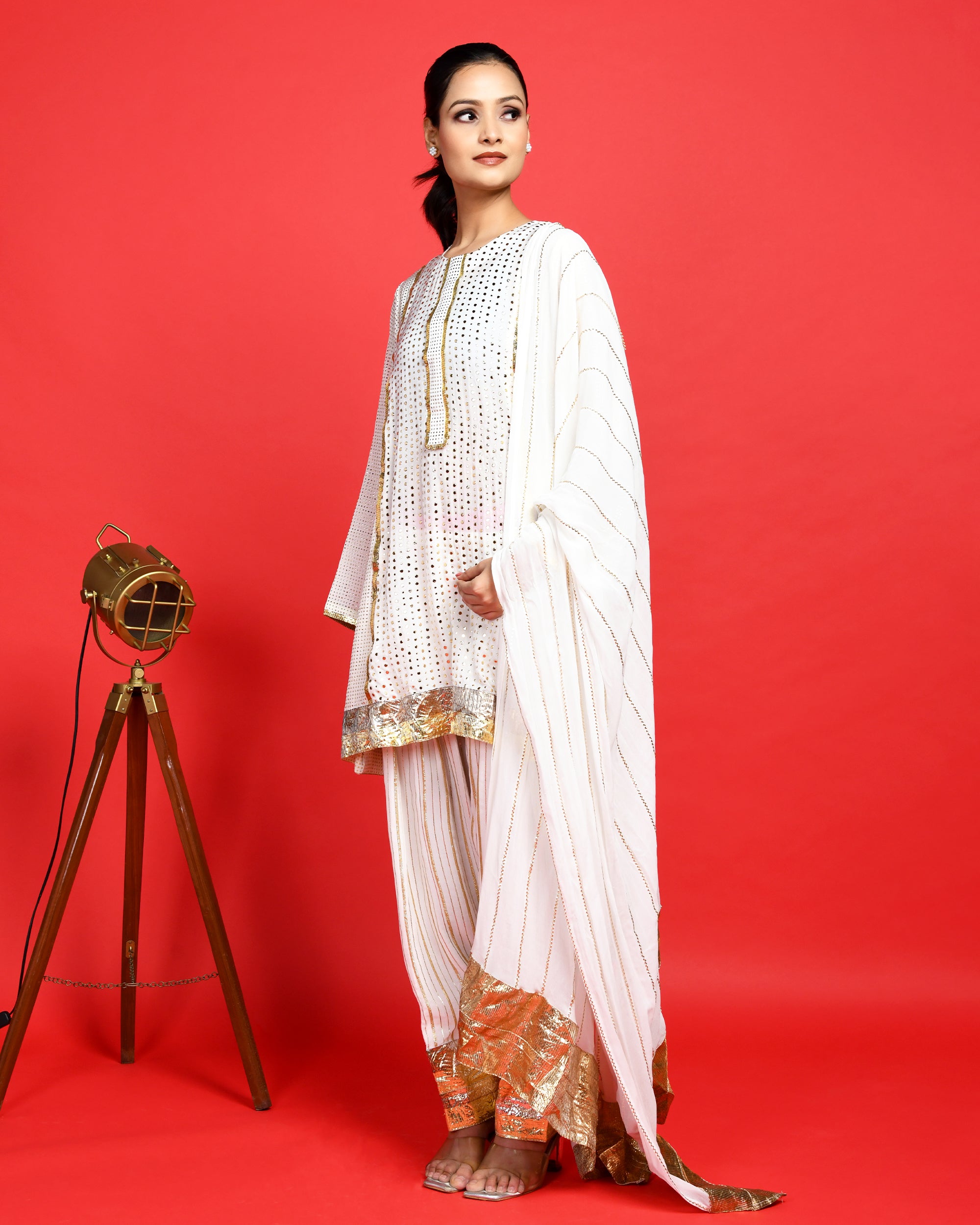 White heavy georgette suit