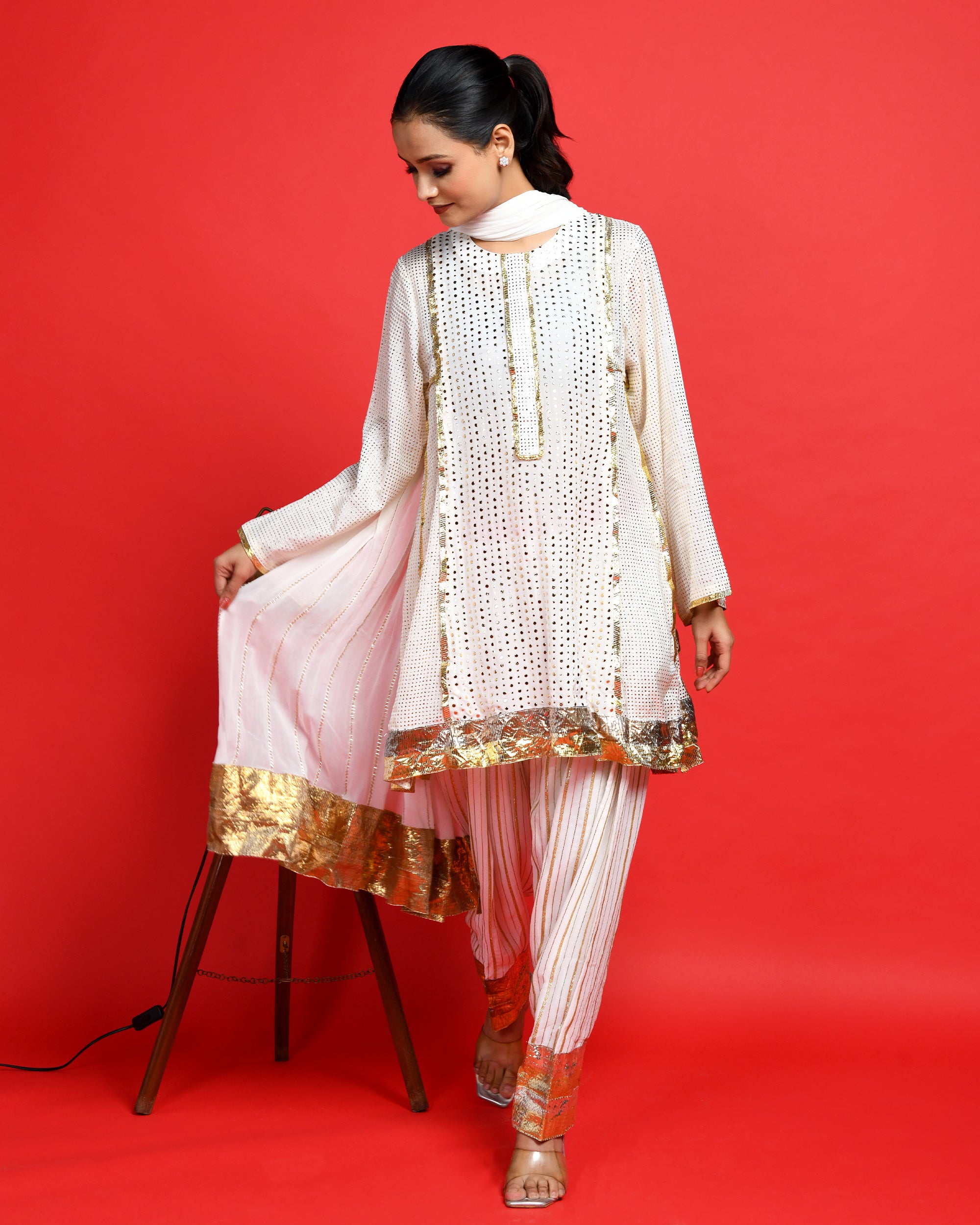 White heavy georgette suit