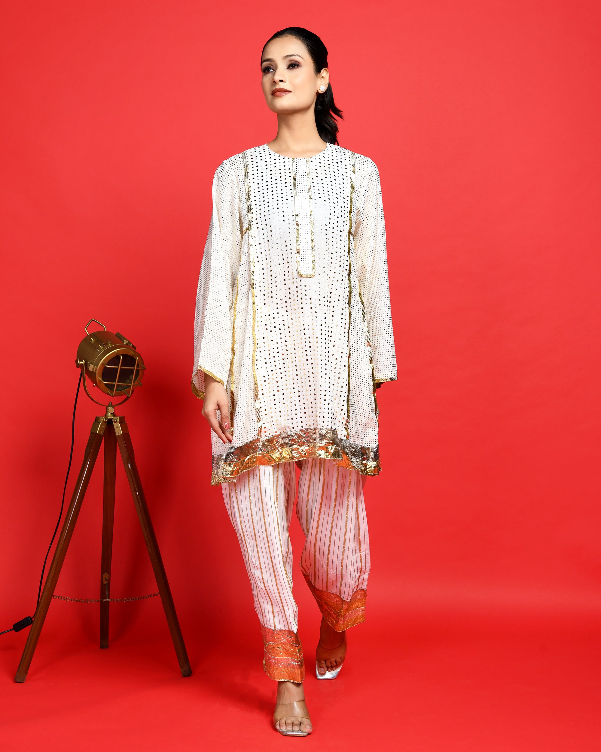 White heavy georgette suit