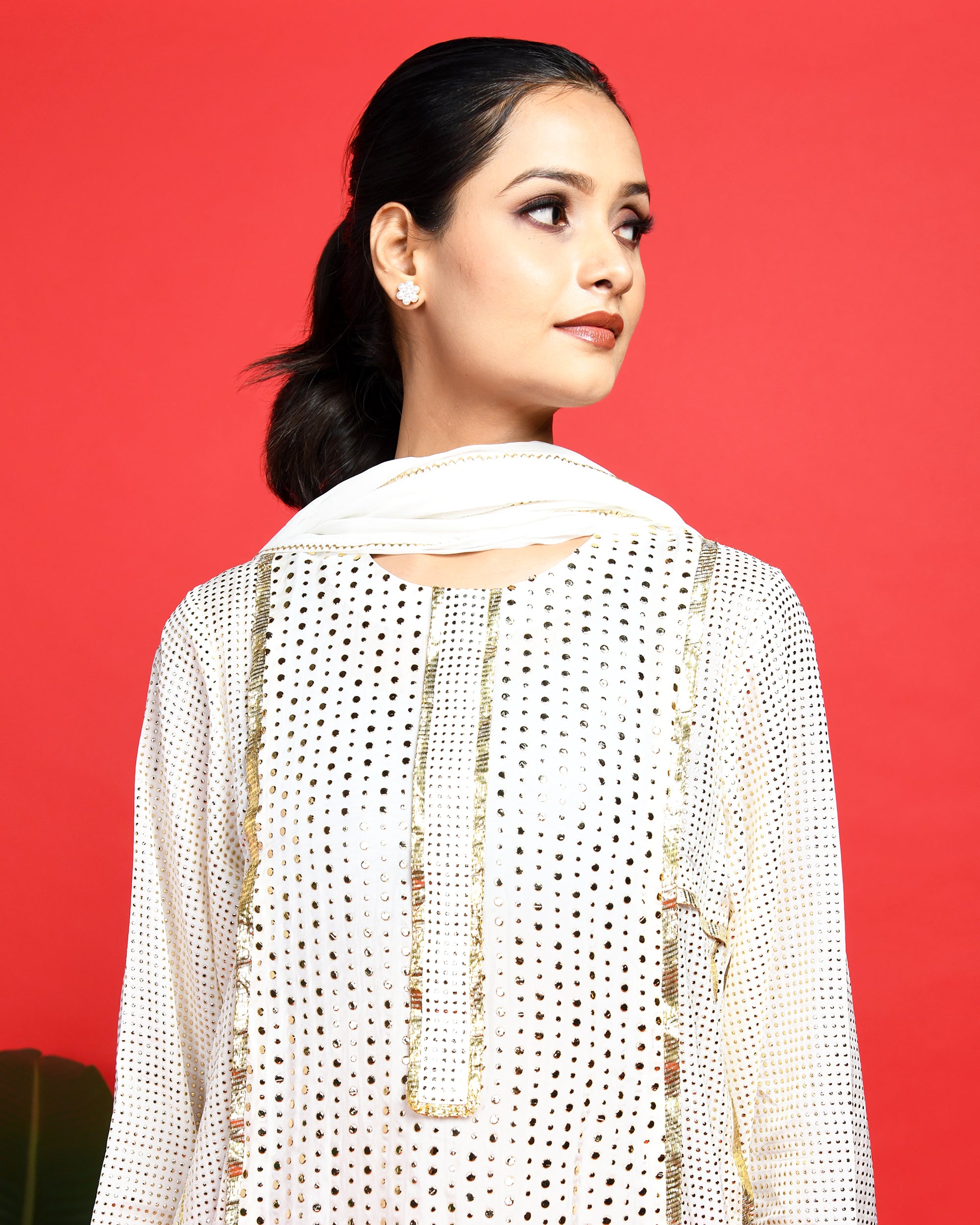 White heavy georgette suit