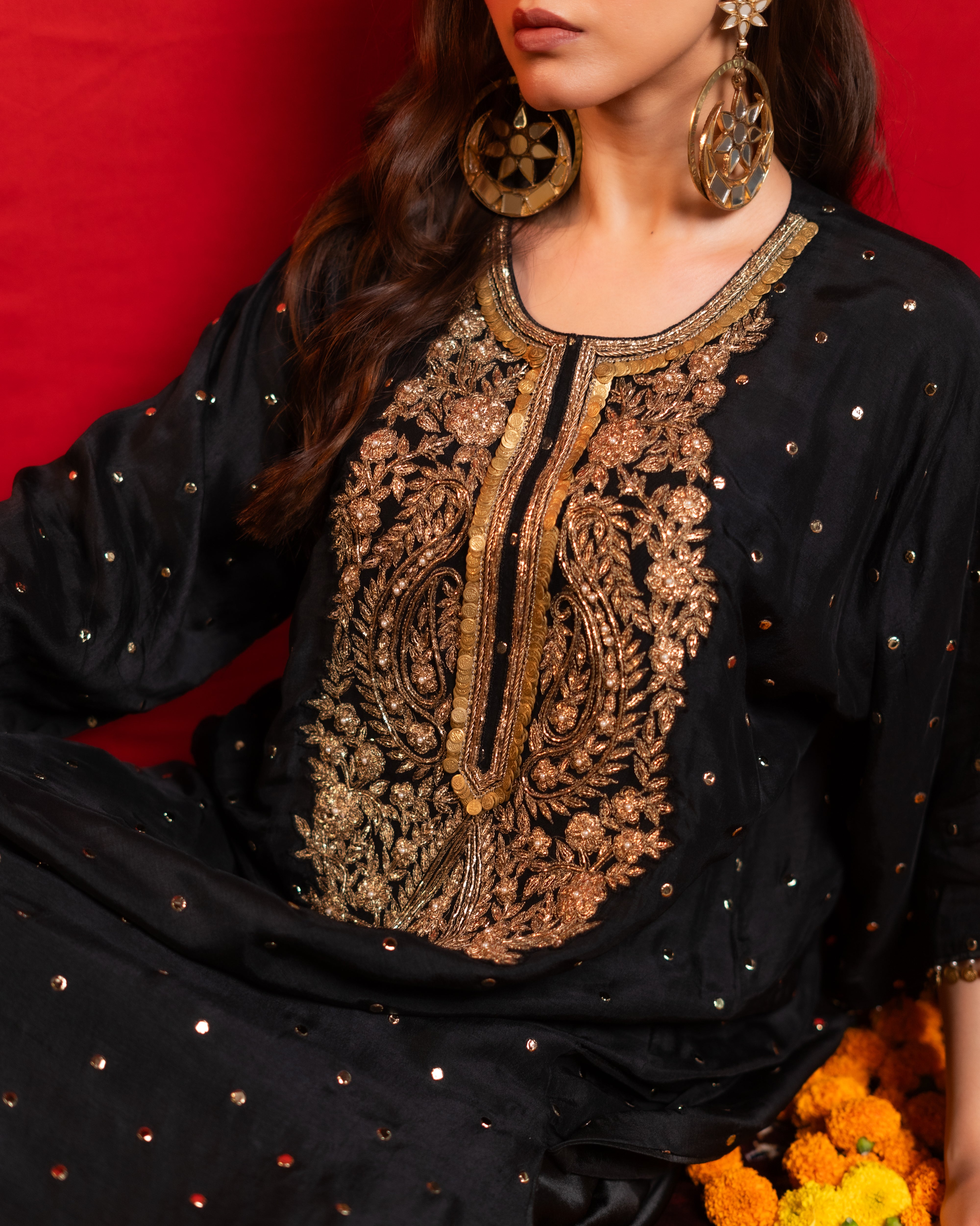 Black pure silk suit with Dupatta