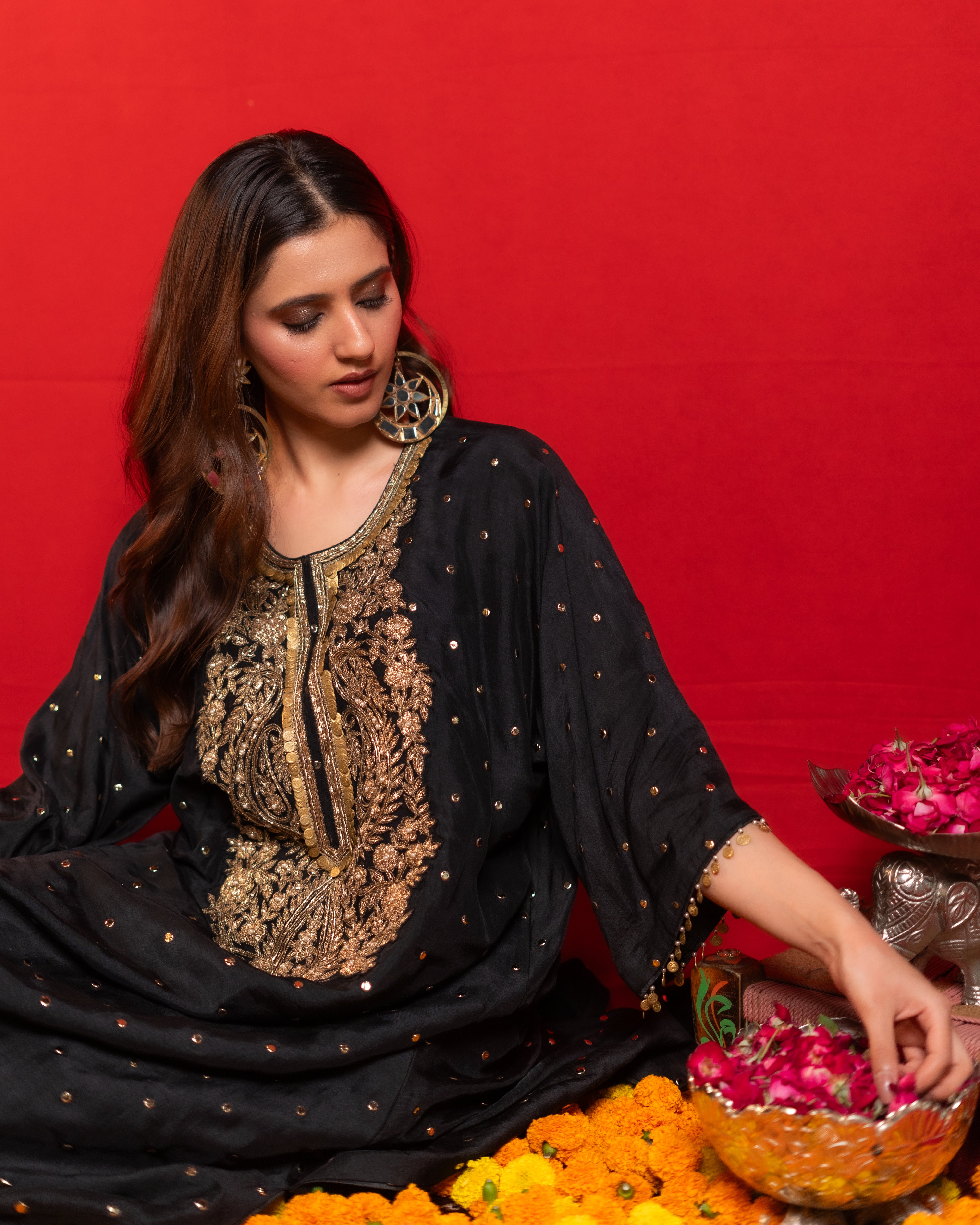 Black pure silk suit with Dupatta