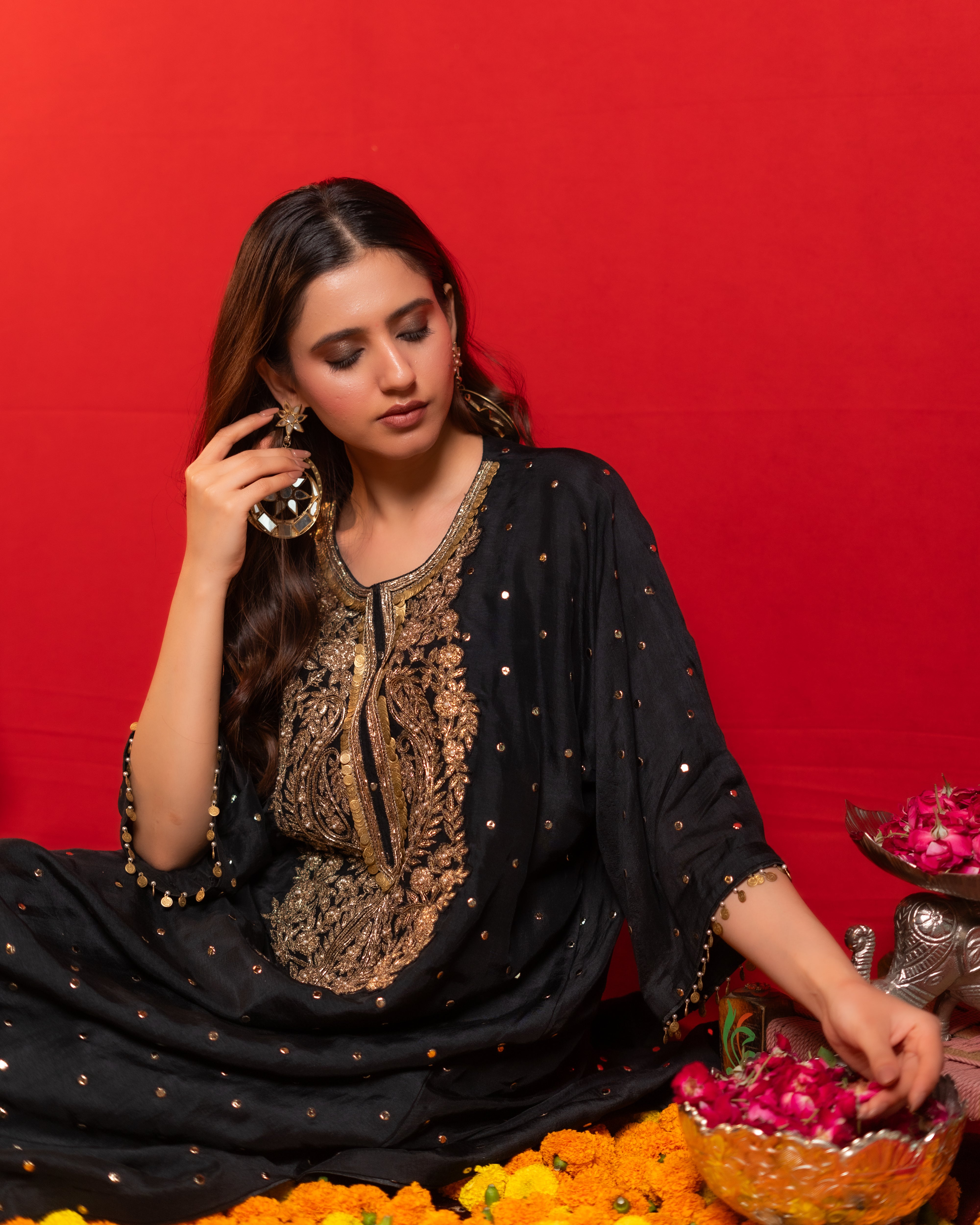Black pure silk suit with Dupatta