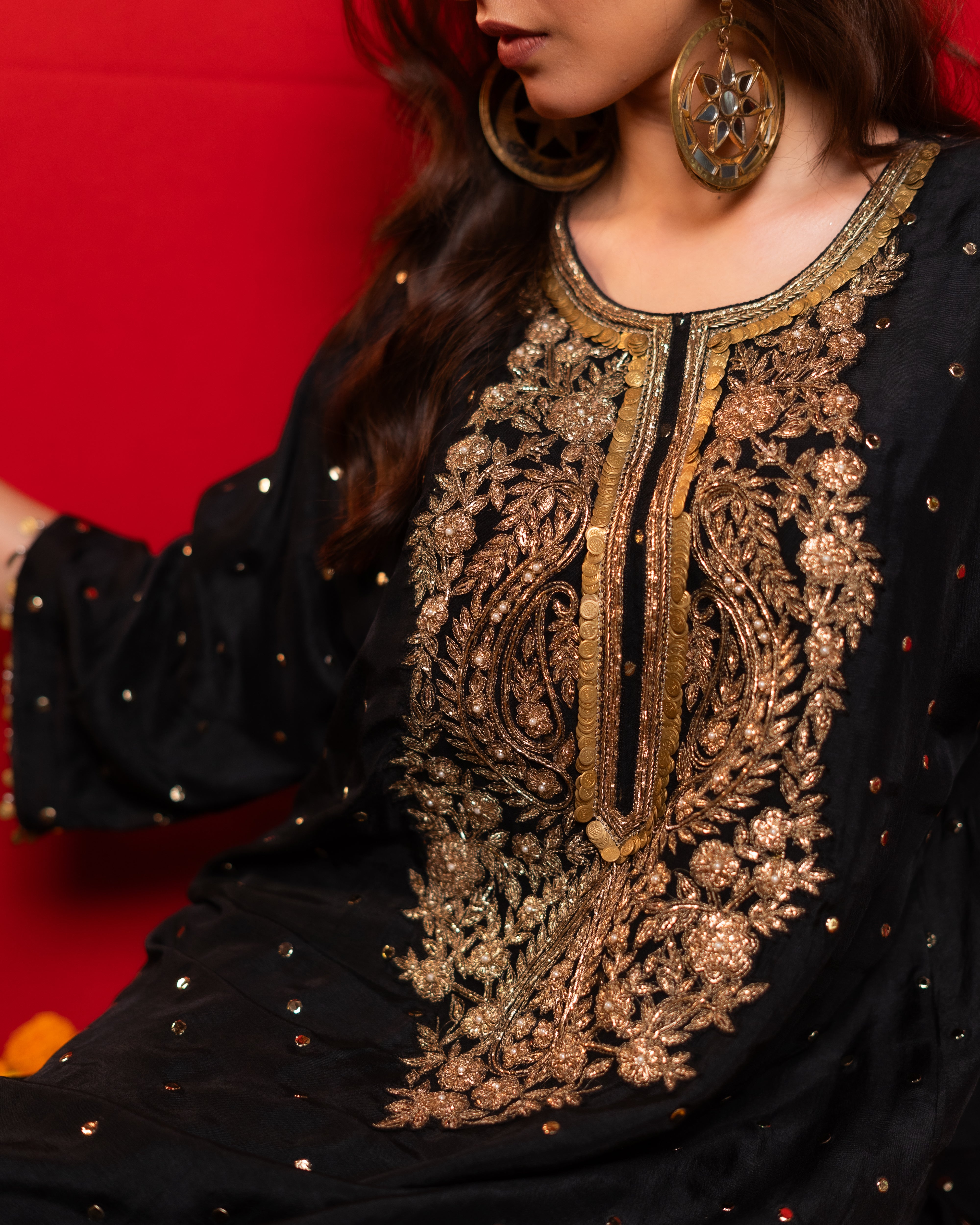 Black pure silk suit with Dupatta