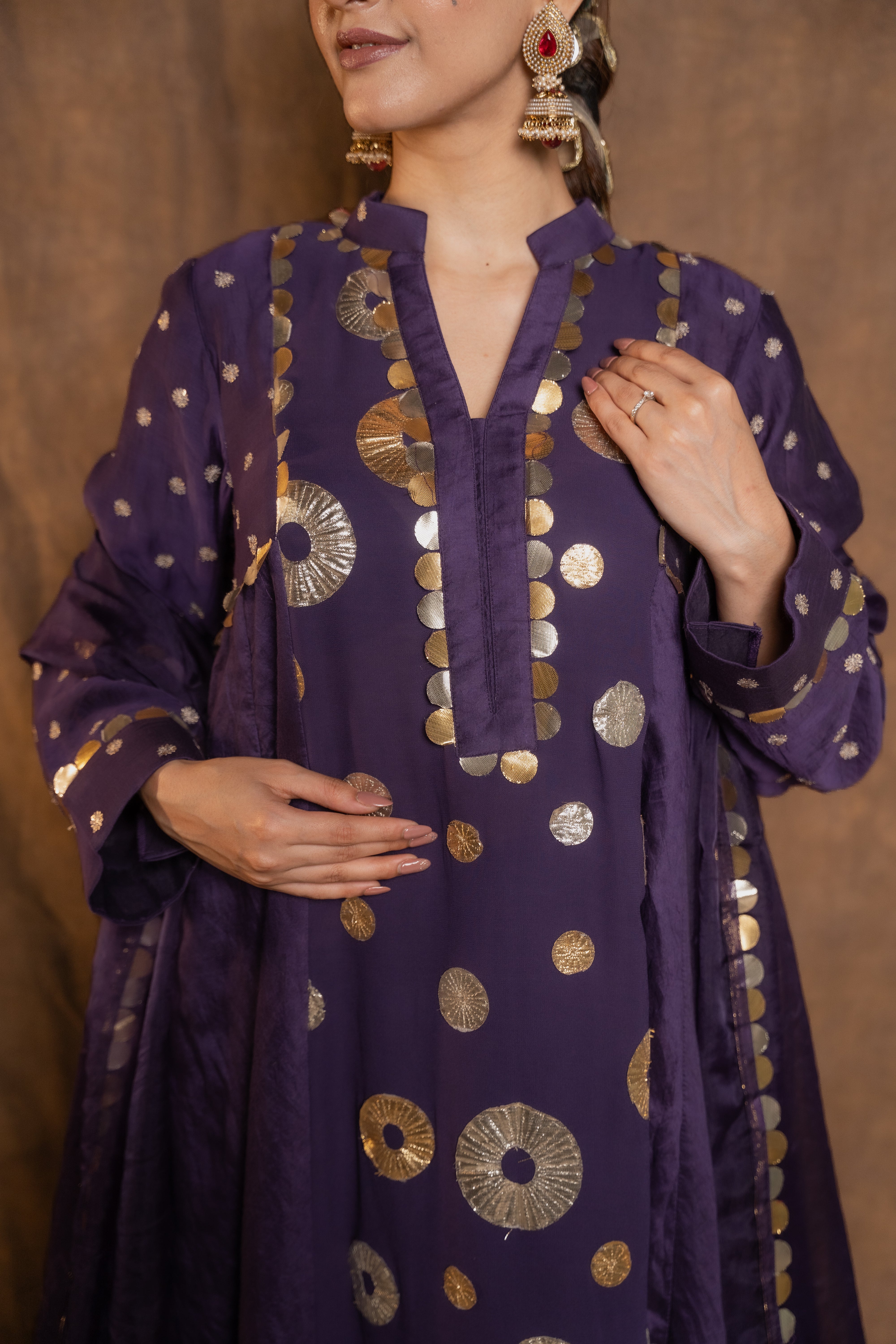 Purple Short Anarkali with Pants
