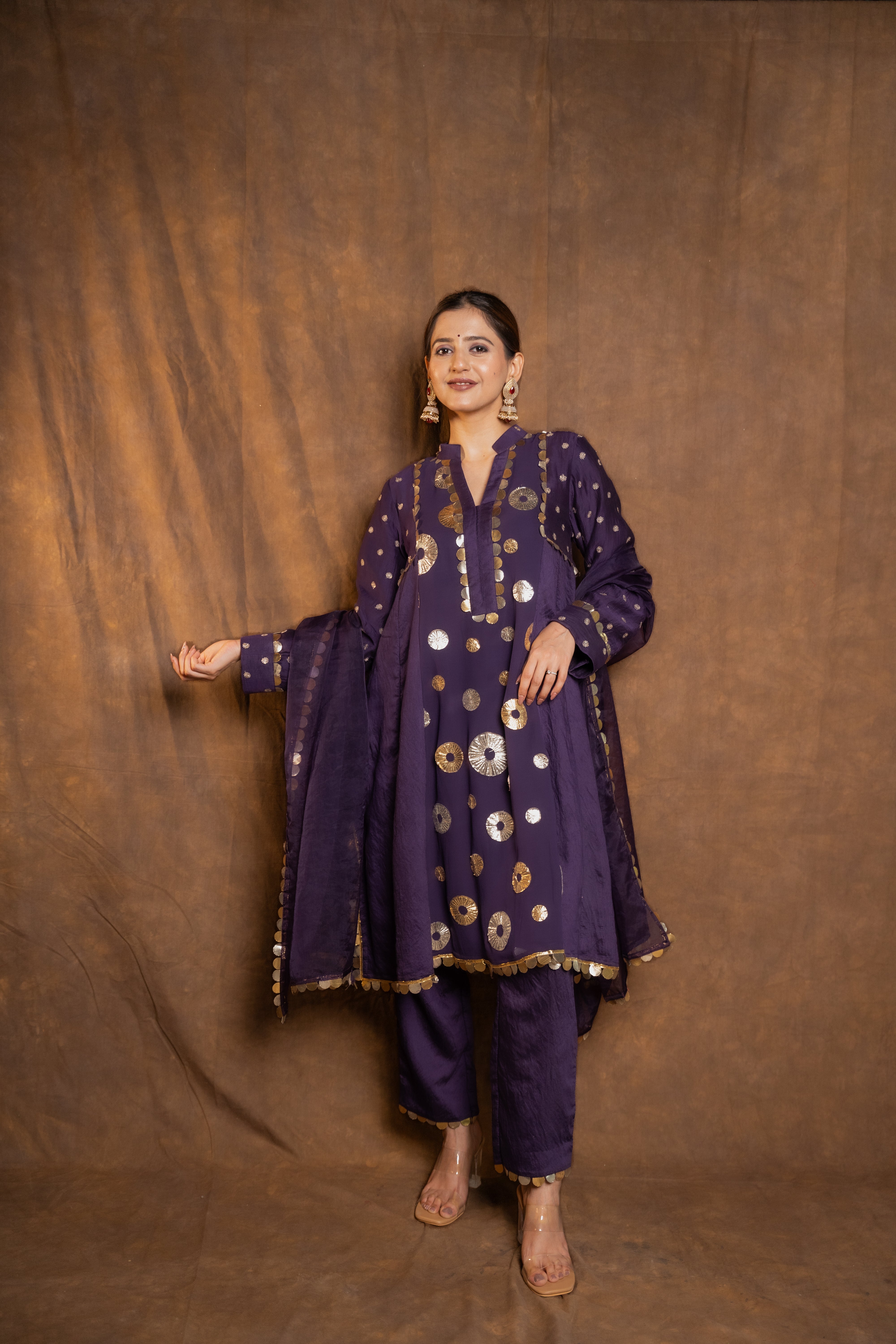 Purple Short Anarkali with Pants