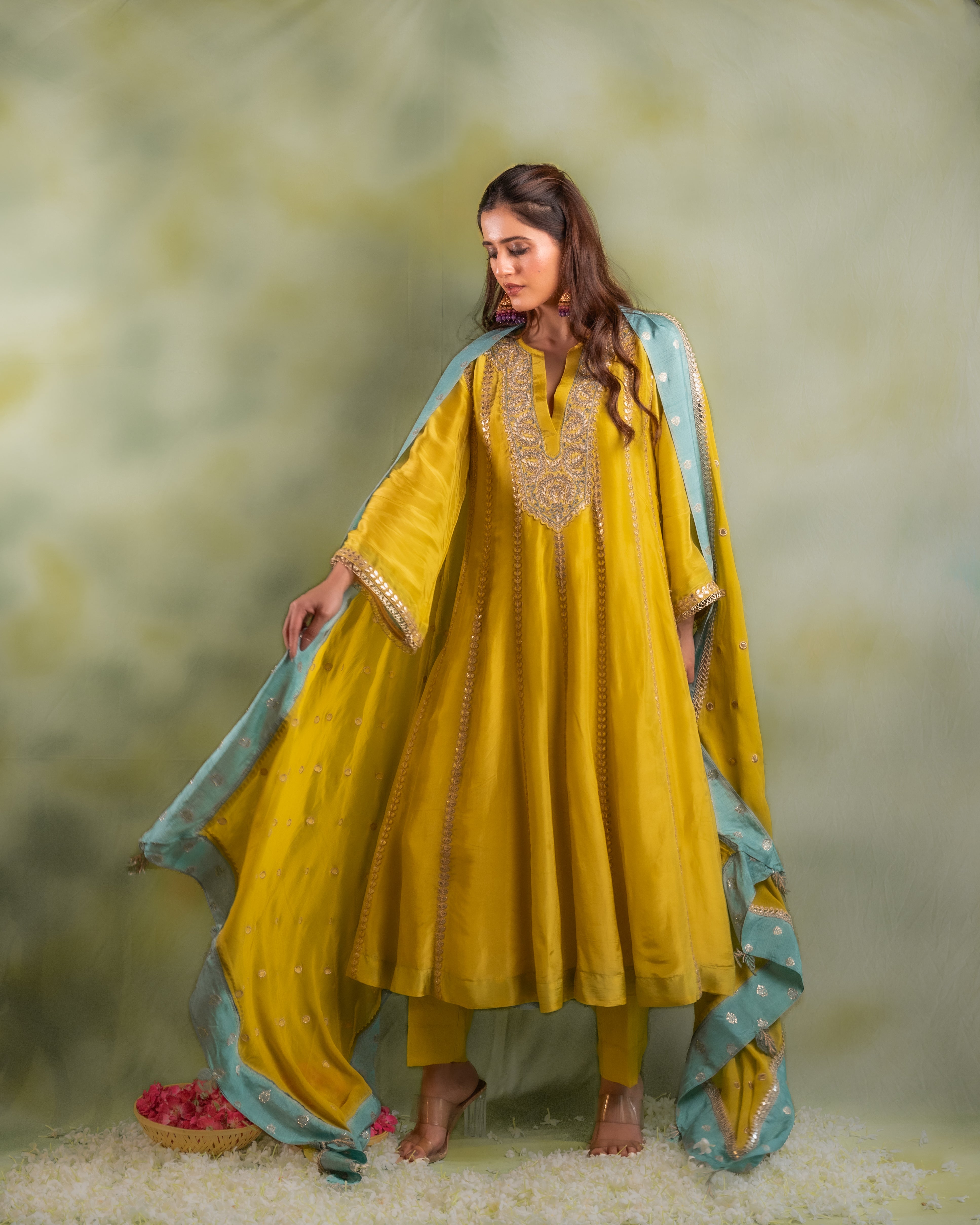 Yellow Anarkali with Pants
