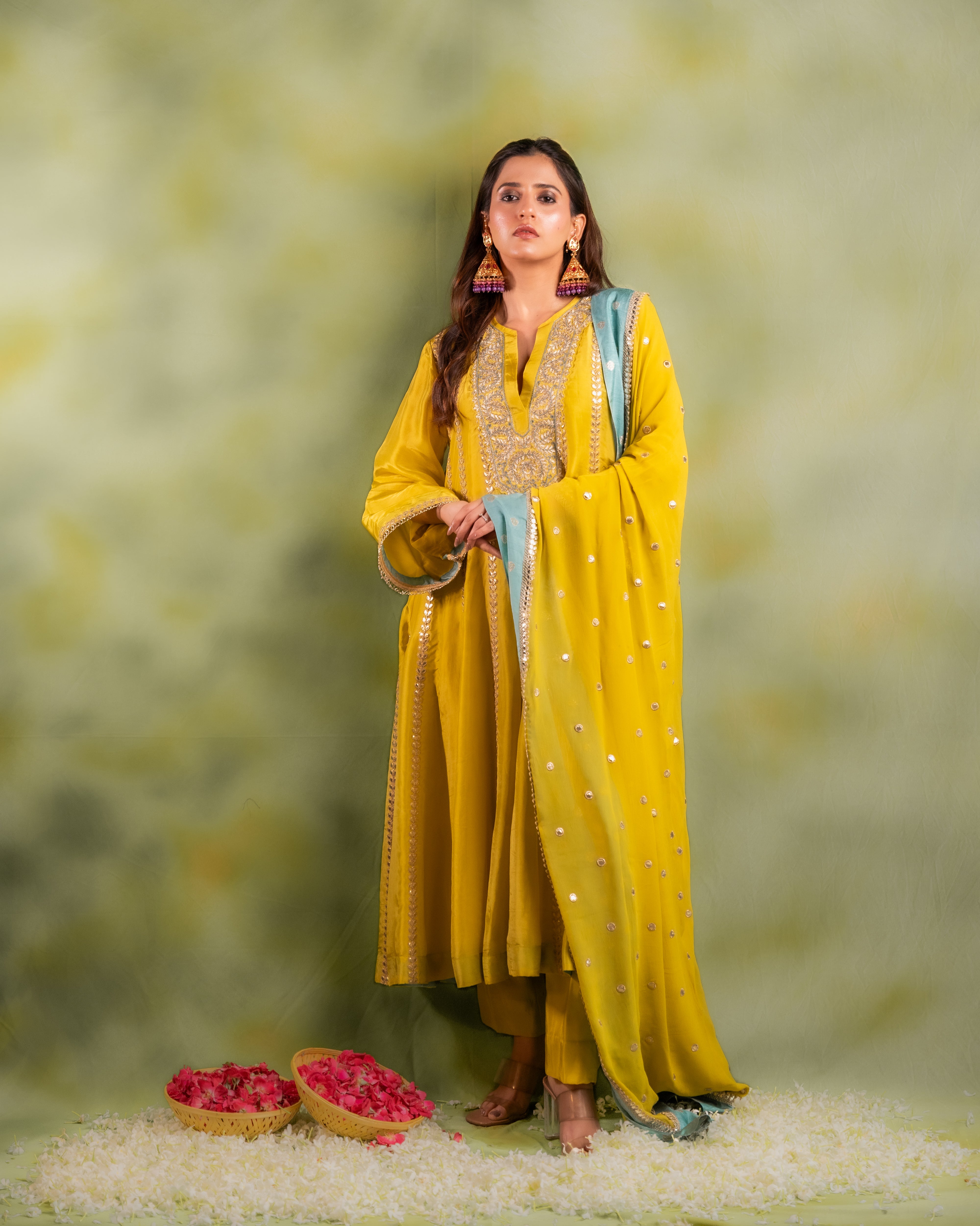 Yellow Anarkali with Pants